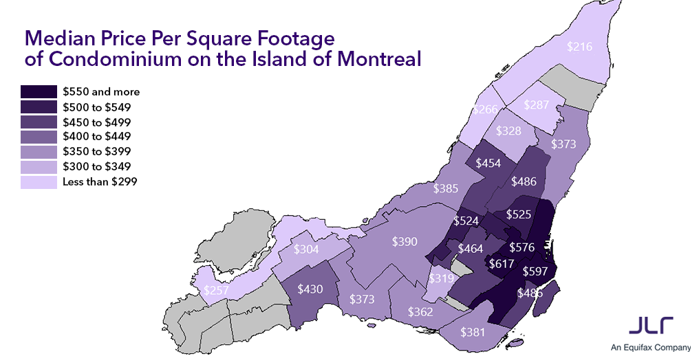 SquareFootage Pricing For Condominiums on the Montreal Island